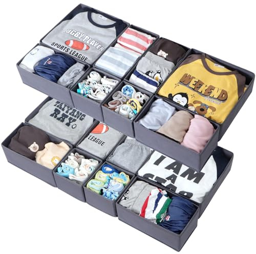 LAJIAKE 16er Set Schubladen Organizer passend für HEMNES Kommode 108×96 & 108×131 cm, faltbare Aufbewahrungsboxen für Wickelkommode, Kleiderschrank & Kommode, modular in 3 Größen Grau