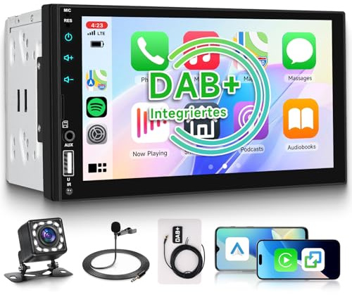 Rimoody Autoradio 2 Din Carplay sans Fil, 7 Pouces Radio Auto 2 Din avec Écran HD avec Android Auto Mirror Link Bluetooth Bluetooth FM EQ USB/AUX Commandes au Volant avec Antenne Dab Caméra de Recul