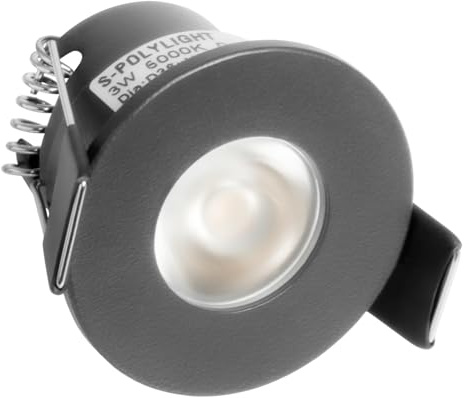 S-Polytec PREMIUM Mini LED- Einbauspots Kaltweiss 6.000K, DIMMBAR, IP65, FUNK 3W Einbaustrahler Terrassenüberdachung, Bad, Sauna mit Fernbedienung (ANTHRAZIT, 1x LED-Spot (Kaltweiß))