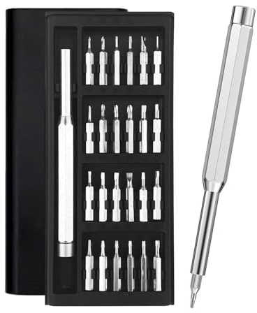 HUVZOR 24 in 1 Set Cacciaviti Precisione Magnetici, Cacciavite per Occhiali, Kit Cacciaviti Multifunzione, Mini Set de Giraviti, Con base a scatto, per Laptop, Orologio, Tablet