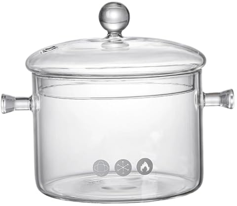 Glastopf 1, 5 l/50 oz, transparenter Kochtopf, Potpourri mit Deckel und Griffen, hitzebeständiges Glaskochgeschirr zum Kochen, Suppen, Milch, Tee, Potpourri