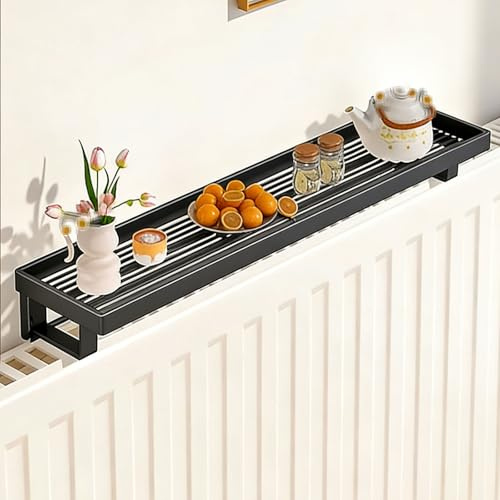 Mensola Termosifone Senza Foratura Ferro Battuto Ripiano per Radiatore Design Traforato Non Ostacola La Dissipazione del Calore Pronto All'uso Appena Tolto Dalla Confezione(Black,40x12x7cm)