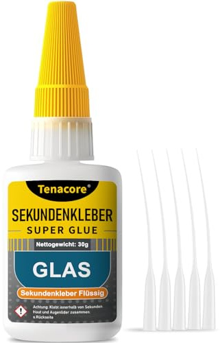 Glaskleber Extra Stark 30g, Sekundenkleber Glas Extra Stark, Superkleber mit Anti-Verstopfungskappe, Transparent Wasserfest für Glas, Acrylglas, Spiegel, Schmuck, Kristall und Anderen Materialien