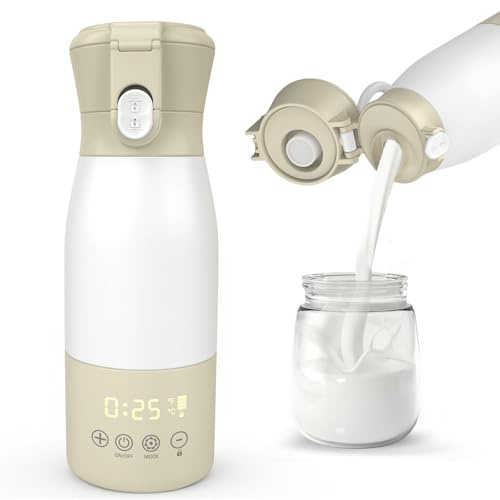 Calentador de biberones portátil para bebé, calentamiento rápido en 5 minutos, capacidad de 500 ml + batería de 8000 mAh, 7 niveles de temperatura, acero inoxidable 316, pasteurización 65 °C, a prueba
