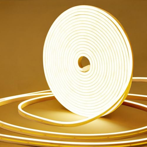 LangPlus+ LED Neon Lichtleiste 10M Dimmbar 24V LED Strip Warmweiß 2700K | IP65 Wasserdicht Silikon Flexibler Neon LED Streifen Rope Light für Schlafzimmer Wohnzimmer Bar Innen Außen Dekoration