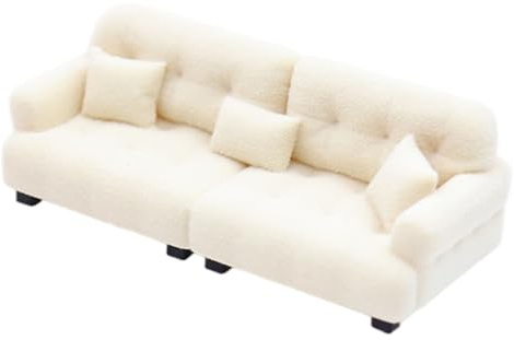 Mini-Puppenhaus-Sofa, Maßstab 1:12, weiche Beflockung, Mini-Couch, Moderne Miniatur-Puppenhaus-Möbel für die Puppenausstellung, Beige