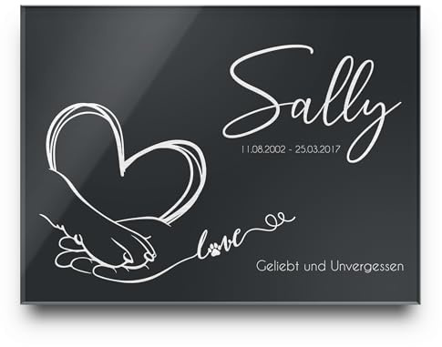 CHRISCK design Gedenktafel mit Gravur Grabstein Herz 100% Kratzfest und witterungsbeständig Grabplatte aus Hochglanz Acrylglas 30x20 cm für Menschen und Tiere Hunde Katze Hund Katzen