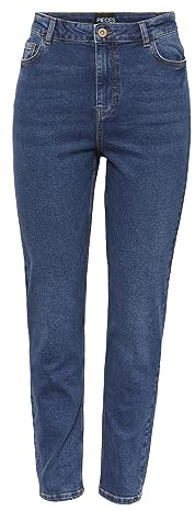 PIECES Kvinnlig mamma jeans hög midja, Mörkblå denim, L