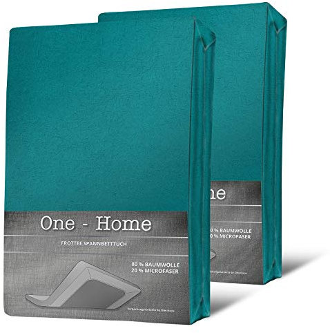 one-home 2er Pack Frottee Spannbettlaken Spannbetttuch 90x200 140x200 180x200 Baumwolle, Größe:90x200 cm - 100x200 cm, Farbe:Petrol