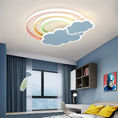 WJLL LED Chambre D'enfants Lumière Moderne Arc-en-ciel Nuage Conception Lampes de Plafond Dimmable 3000K-6500K Plafonnier Acrylique Lustre Garçon Fille Chambre Salon Éclairage de Plafond,Bleu,45cm