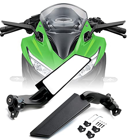 PACEWALKER Motorcycle Adjustable Aluminum Rearview Mirror Wind Wing Mirror Compatible with 2018-2022 KAWASAKI Ninja 400 650 ZX10R ZX6R ZX-636 Honda Suzuki
