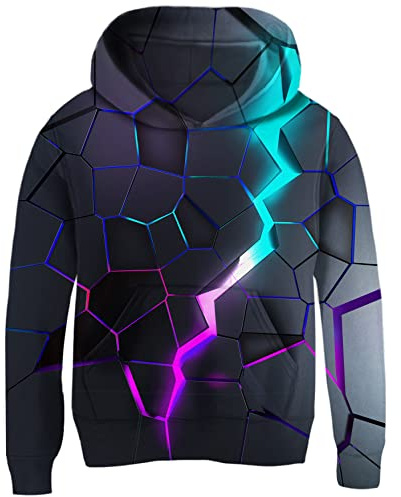 Aideaone 3D-huvtröja/hoodie/sweatshirt med huva för pojkar och flickor, 8-11 år