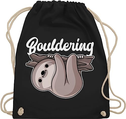 Turnbeutel Rucksack - Bouldering mit Faultier - weiß - Unisize - Schwarz - klettern kinderturnbeutel sport beutel tasche kinder 25. geburtstag stoffrucksack stofftasche beuteltasche sportbeutel