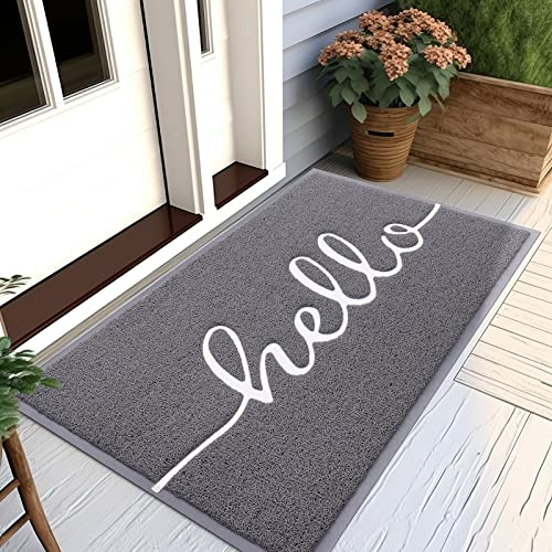 Homaxy Hello Fußmatte außen und innen, rutschfeste Schmutzfangmatte Türmatte, waschbar Fussmatte aussen für Haustür, Eingangsbereich, Garten (80 x 120 cm, Grau)