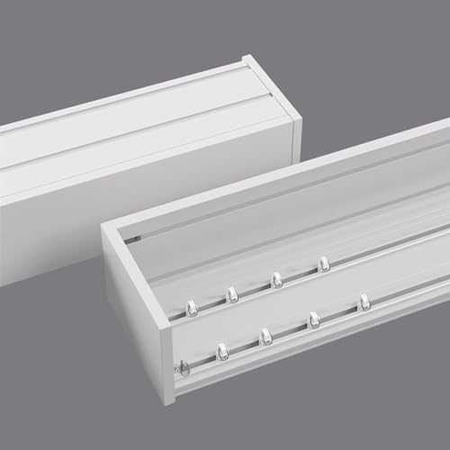Window Curtain Pelmet Box 3-in-1 Curtain Box Double Track, Customized Curtain Pelmets for Windows, Wall-mounted Window Cornice Valances Curtain Rails with Brackets, Screws(210cm (6.9ft))