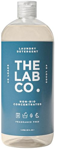 The Lab Co. Non-Bio Concentrated Laundry Detergent | 40 Loads, 1L | Non-Toxic Fragrance | Unscented, Fragrance Free, Odourless | Plant-Based, Vegan, Cruelty-Free, Sensitive Skin Safe