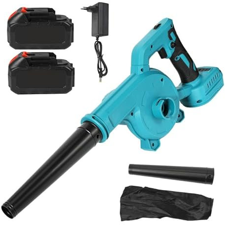 Akku-Laubbläser für Makita akku 18V, 2-IN-1 Laubbläser mit 7500mAh Akkux2 und Ladegerät, Staubbeutel, 6 Drehzahlregelung, Softgrip, für Rasenpflege Laubblasen (7500mAh Akkux2)