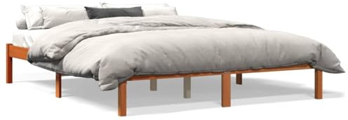 Homgoday Estructura de Cama Madera Maciza Pino marrón Cera 150x200 cm, Cama Base Somier para Adultos, niños y Adolescentes, Fácil Montaje Tipo1