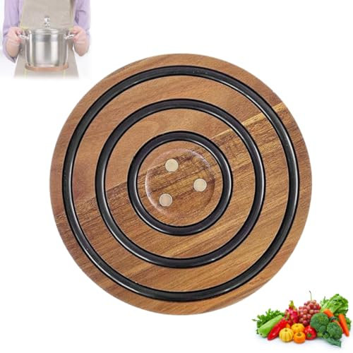 tkerinse Magnetic Pot Coaster, Magnetic Trivet, Magnetic Hot Pad, Magnetic Pot Holder, Magic Trivet Wood Trivets for Hot Pots and Pans, Anti Slip Pot Holder Stand Pad with Silicone Rings