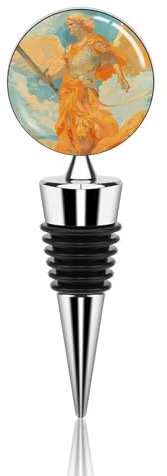 Wine Bottle Stopper Angel Holding Sword Decorative Metal Bottle Stopper Reusable Creative Beverage Stoppers for Champagne, Liquor & Oil Bottles Wedding Christmas Party Bar Decor