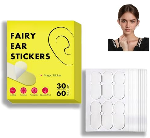 30PCS Waterproof Ear Stickers,Ear Lobe Support Patches,Cosmetic Ea/r Corrector,Ea/r Tape for Big E/ar,Solve Big Ea/r Problem with E/ar Stickers,Invisible,Clear Sticks,Adults