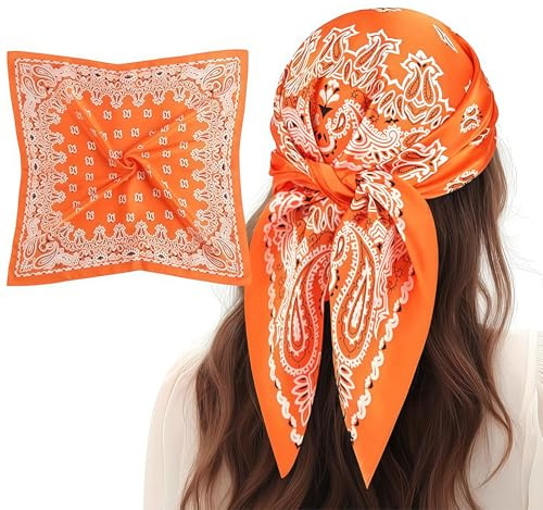 Zimocepuz Orange Bandana, Pañuelo de mujer naranja Pañuelo de seda Bandana para el cabello mujer
