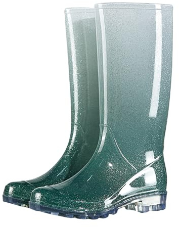 Generisch Stivali da pioggia da donna con gambale alto antiscivolo, verde, 41 EU
