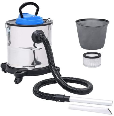 LoogCape Asksugare med HEPA-filter 1 200 W 20 l rostfritt stål för vedspisar eldstäder dammsugare med blåsfunktion, robust metallrör, mobil, perfekt för hushåll och rengöring