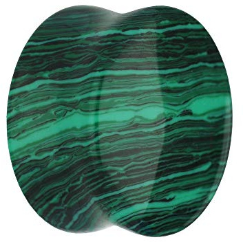 Treuheld® | STEIN Ohr Plug MALACHIT - grün gestreift - 17 Größen: 3mm - 30mm - Edle Optik - Double Flare - Piercing Tunnel Plug - hell-grün/schwarz/dunkel-grüner syntetischer Stein