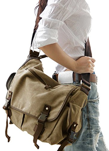 Taoqiao [Aktualisiert] Vintage Canvas Messenger Bag Große Buch Laptop Umhängetasche Frauen Männer Neu