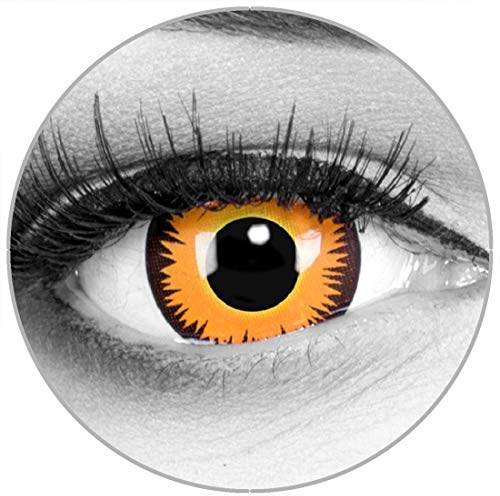 Funnylens Farbige orangene Kontaktlinsen Orange Werewolf - weich ohne Stärke 2er Pack + gratis Behälter – 12 Monatslinsen - perfekt zu Halloween Karneval Fasching oder Fasnacht