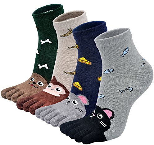 PUTUO Calzini con Dita Separate per Bambini: Calze con 5 Dita Bambina e Bambino – Calze Animali Divertenti di Cotone 7-12 anni 5 Paia