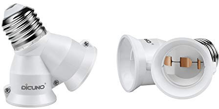DiCUNO E27 2 en 1 Socket adattatore splitter, Supporto del convertitore, Per lampadine a LED, incandescenza e CFL, Pacchetto di 2