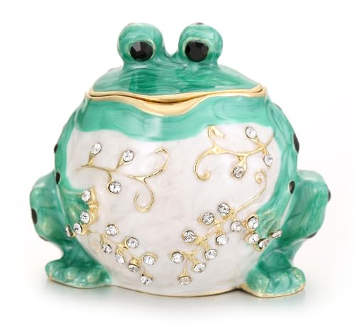 Vie jeune Hand Painted Enamel Frog Trinket Box, Hinged Jewelry Box Unique Mini Ring Necklace Jewelry Organizer, Classical Bejeweled Storage, Figurine Collectible Keepsake Home Decor (Frog-2)
