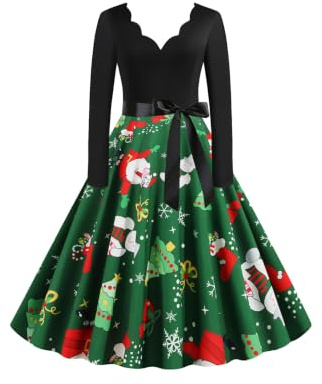 EFOFEI Damen Cocktail Partykleid Polka Dot Kleider Vintage Rockabilly A-Linie Rundhals Kleid
