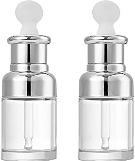 FSSTUD 2 Stück 30ml Leer Pipettenflaschen Apothekerflasche Tropfflasche Glasflaschen mit Pipetten für ätherische Öle Aromatherapie Silber