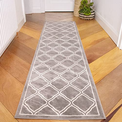 Modern Grey Geometric Hallway Runner Rug Trellis Diamond Striped Carpet Lounge Living Room Bedroom Long Area Rugs 60cm x 240cm
