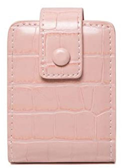 HuaDmaing Premium Leather Lipstick Organizer Case with Mirror - Portable Travel Makeup Bag for Lipstick & Lip Gloss (Holds 6-8 Tubes), Pink