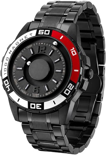 EUTOUR Uhren Herren Herrenuhr Magnet Uhr kein Glas Kugellager Quarz Armbanduhr für Männer mit Edelstahl Armbandd Schwarz-40mm