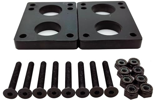 PUAIDA Longboard Riser Pads and Hardware for Electric Skateboard 0.3 (8mm) Black Risers and 1.4 (35mm) Bolts
