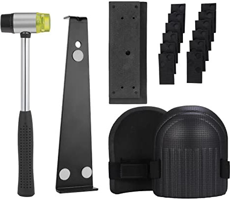 WiMas 45PCS Laminatboden Kit Vinylboden Verlegeset Laminat Holzfußboden Installation Kit mit 40 Abstandshaltern, Doppelköpfiger Hammer Zugstange Gewindebohrer Schlagklotz Schaum Kniepolster