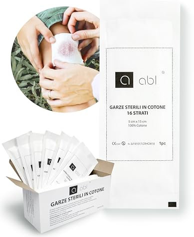 Garze Sterili - Buste Sigillate - 16 Strati - 20 Bende per Medicazione in Cotone Idrofilo - Più Spesse 15x5cm