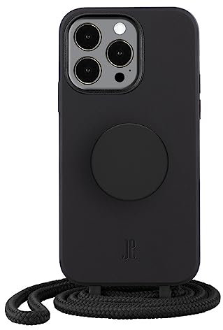 Just Elegance iPhone Hülle - Necklace Case - Handyhülle kompatibel mit iPhone 14 Pro Max 6,1 - Handy Schutzhülle mit Abnehmbarer Kordel und Fingerhalter (Schwarz)
