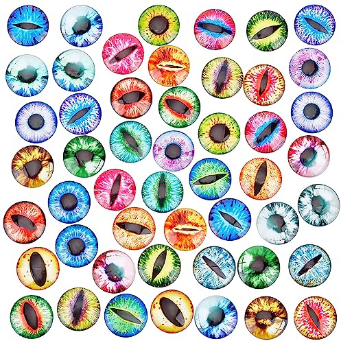 PandaHall 25 mm Glas-Cabochon-Augen, 50 Stück, Drachenaugen, gruselige Augen, menschliche Pupillenaugen, halbrunde Edelsteine, Glas-Cabochons für Skulpturen, Requisiten, Fotokuppel, Anhänger,