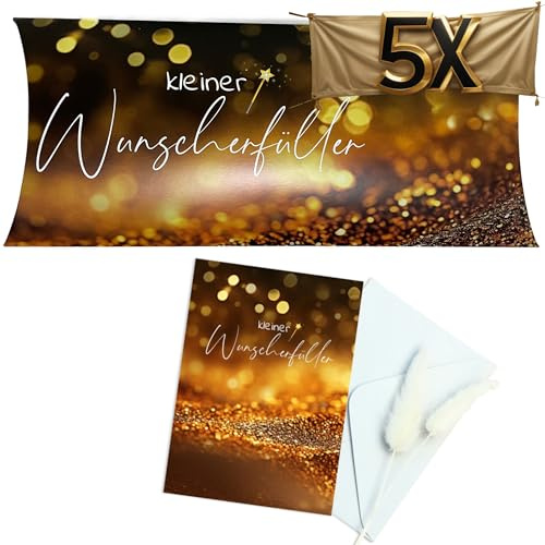5er Set Geschenkbox Geldgeschenk Hochzeit Gutscheinverpackung Geburtstag Nix-Geschenk Kissenverpackung Kleiner Wunscherfüller 24,3x3,2x11,7cm mit passender Glückwunschkarte und Umschlag