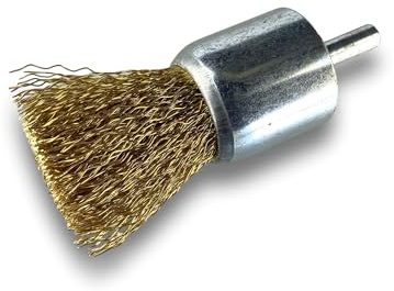 Brosses rotatives métalliques en bout Ø 28 mm | Forme pinceau sur tige Ø 6 mm | Fil LAITON Ø 0,30 mm dur | Pour perceuse ou visseuse à mandrin | Brossage et décapage | Kibros 20LT28