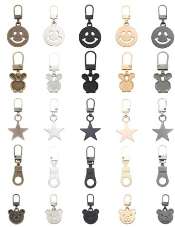 CBLDF Reißverschluss Anhänger, 25 Stück Legierung Abnehmbares Reißverschluss Zieher, 5 Stile und Farben Reißverschluss Zipper Ersatz, Geeignet für Jacken, Hosen, Stiefel, Rucksäcke, Gepäck