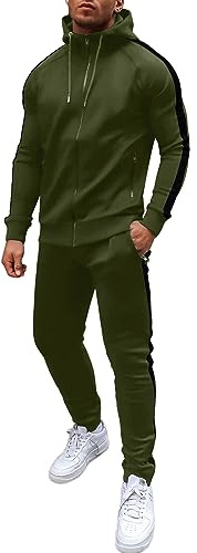 COOFANDY CháNdal Traje Para Correr Para Hombre Traje Deportivo Pantalones De CháNdal Ropa Calle Sudadera Capucha Deportes Informales Y De Ocio Para Hombre ejercito verde L