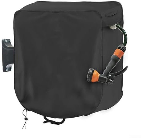 Cubierta de carrete de manguera, cubierta de manguera montada en la pared para jardín, caja de manguera enrollable 420D con revestimiento plateado, cubierta protectora de tela Oxford para manguera de