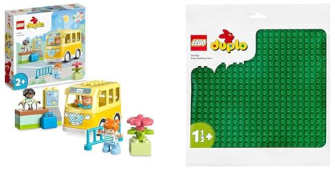 LEGO DUPLO The Bus Ride Set, Learning Toy To Help Build Social and Fine Motor & 10980 DUPLO Green Building Base Plate, Construction Toy for Toddlers and Kids, Build and Display Board